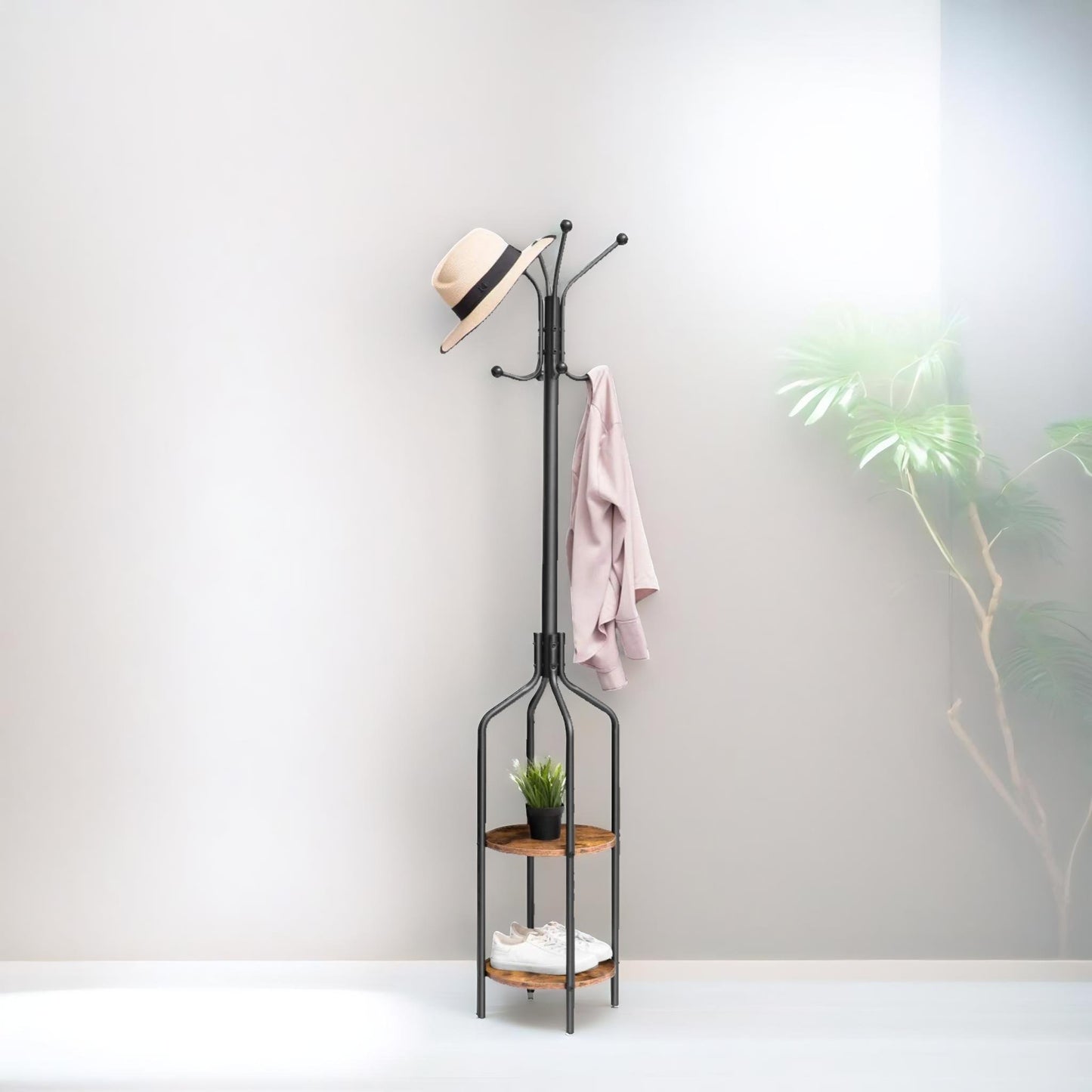 coat stand with 2 shelves and 8 hooks