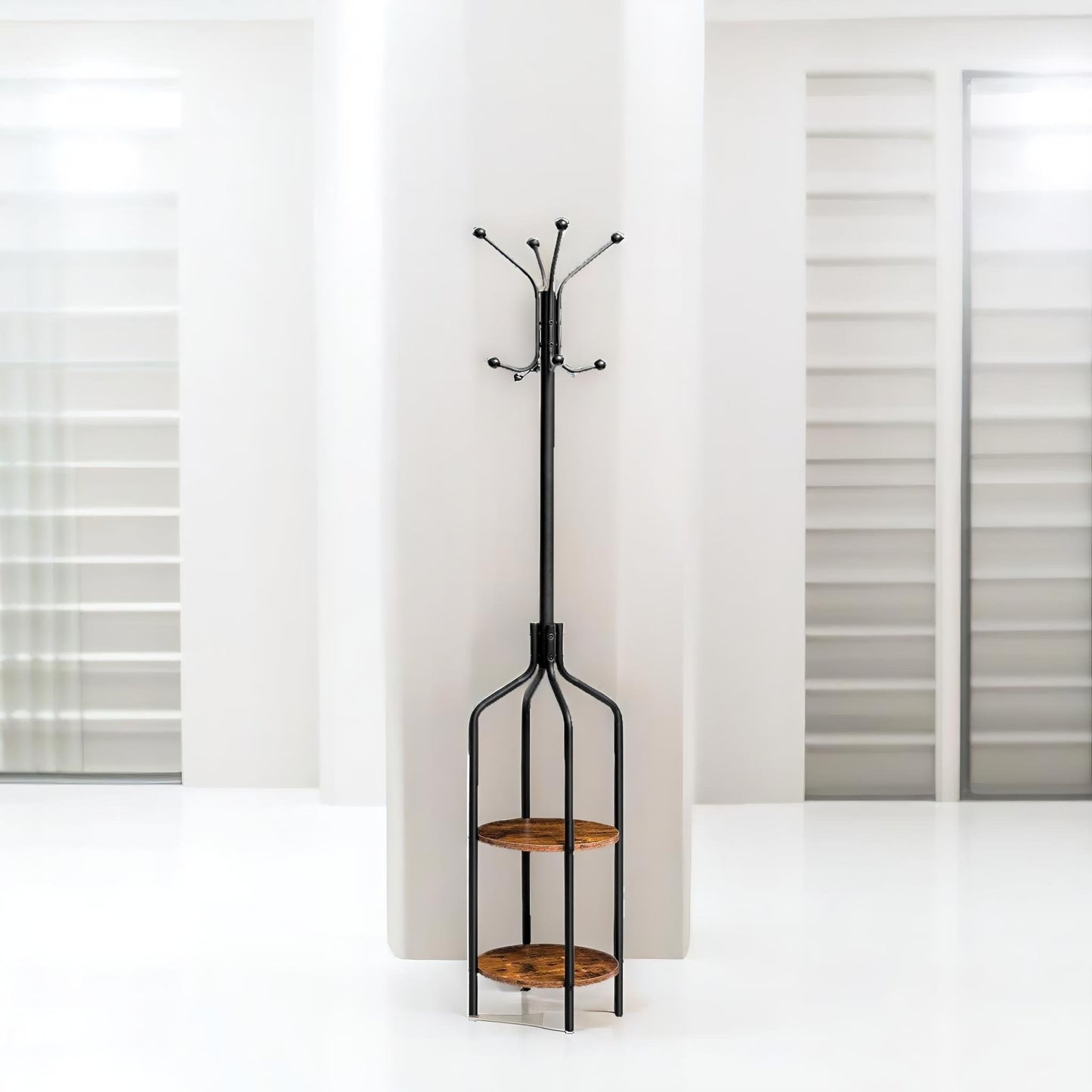 coat stand with 2 shelves and 8 hooks