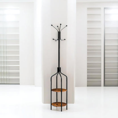 Coat Stand with 2 Shelves and 8 Hooks