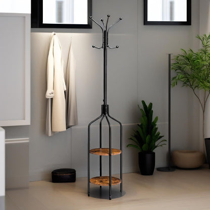 Coat Stand with 2 Shelves and 8 Hooks