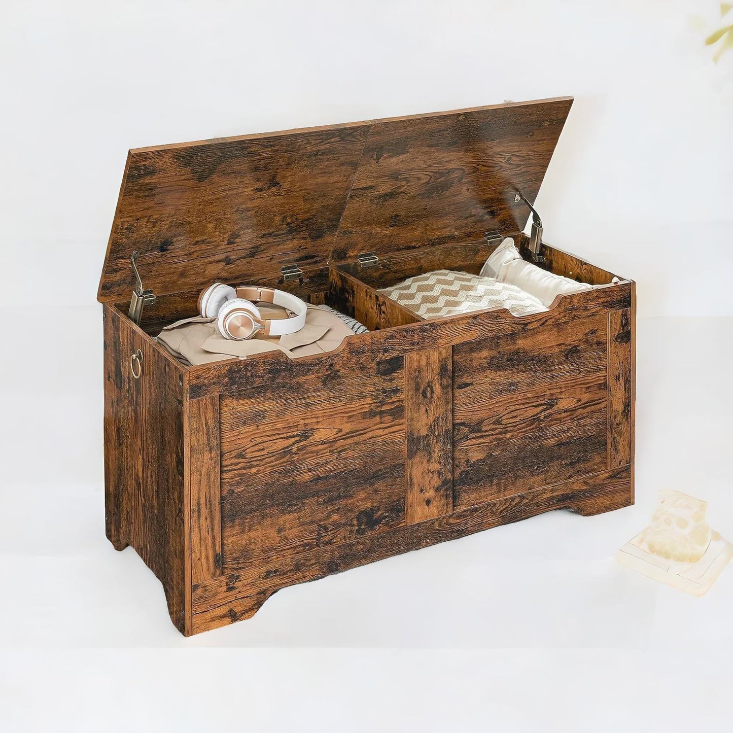 wooden storage trunk with 2 lids