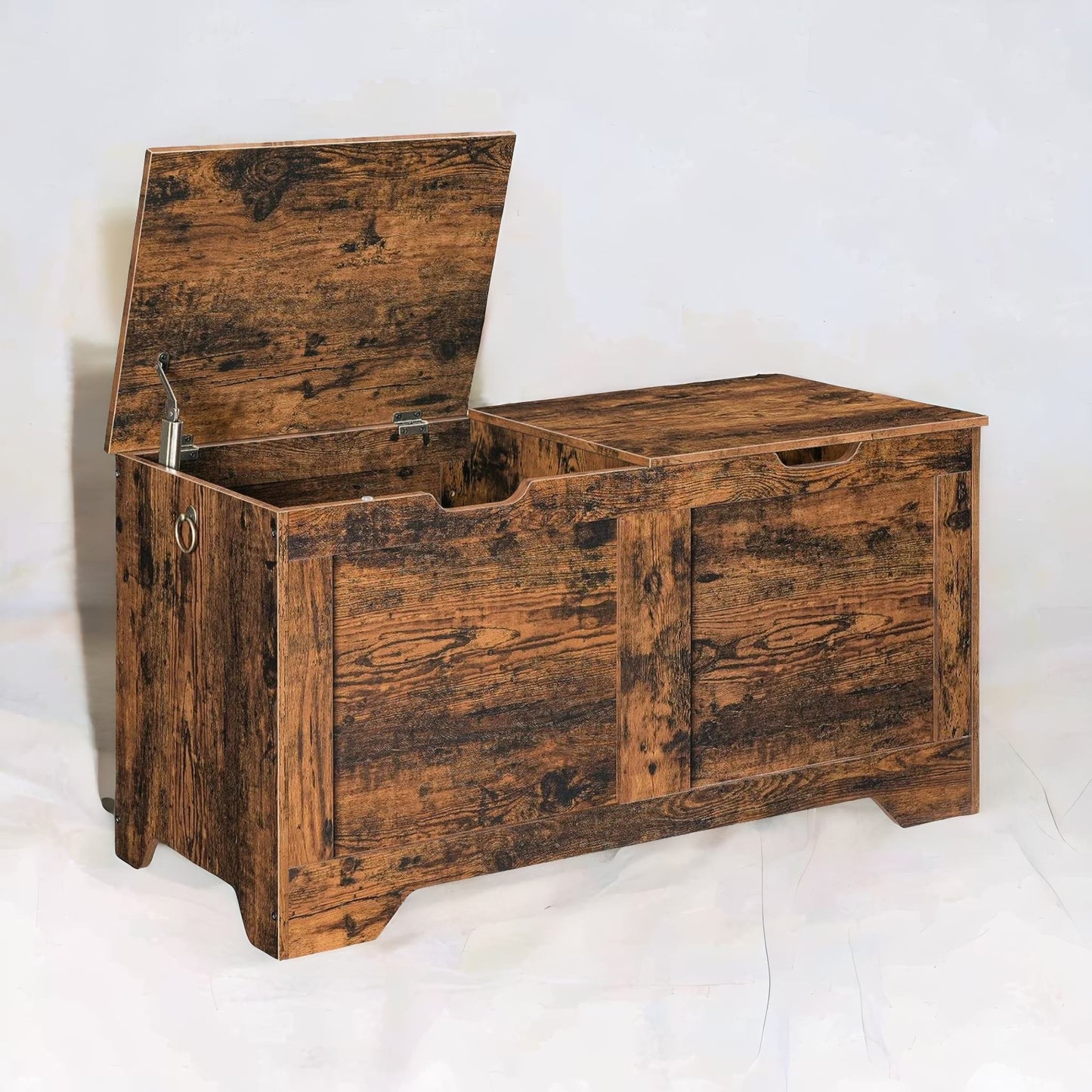 wooden storage trunk with 2 lids