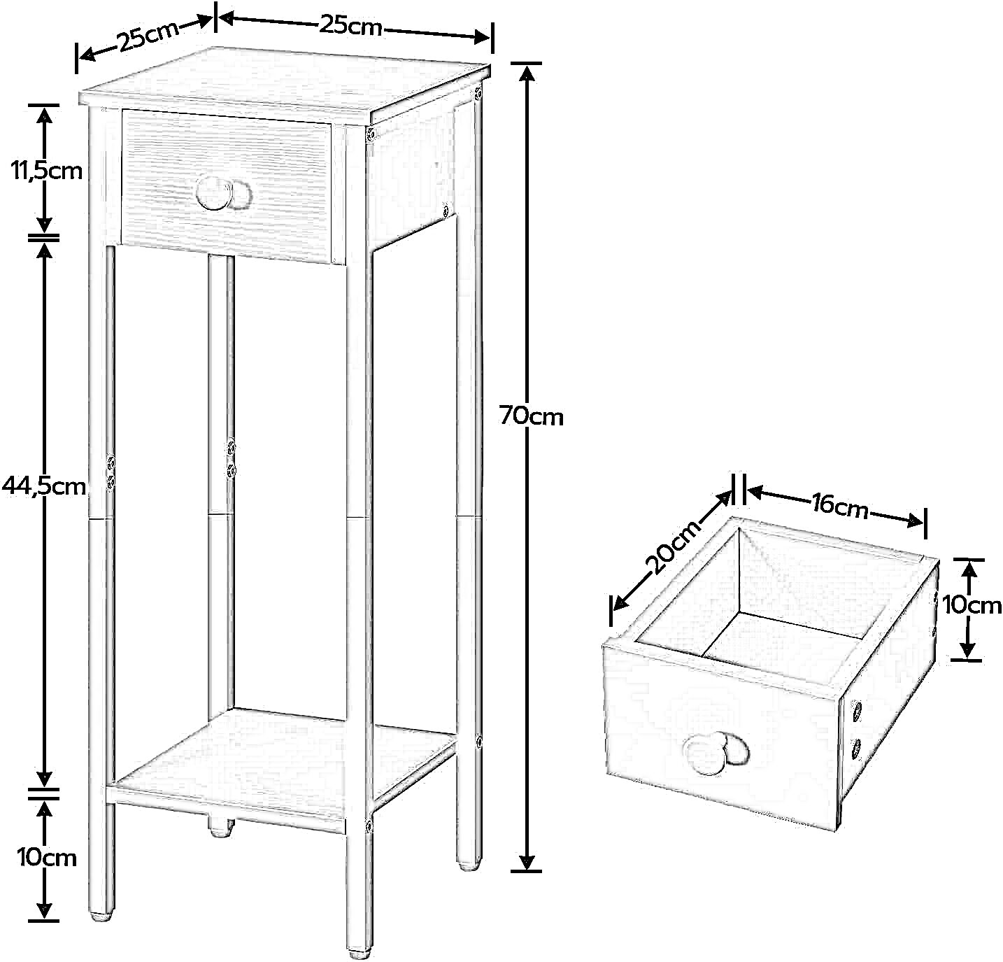 set of 2 tall bedside tables