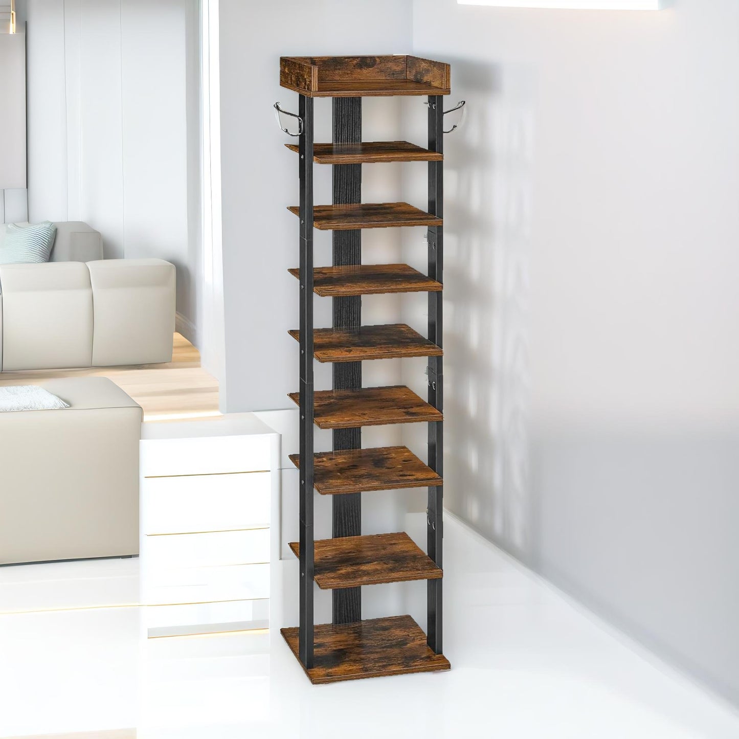 9 tier shoe rack narrow brown