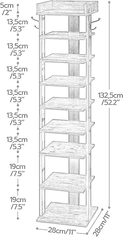 9 Tier Shoe Rack Narrow Brown