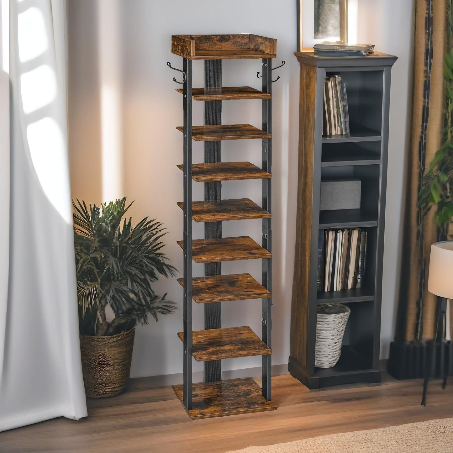 9 tier shoe rack narrow brown