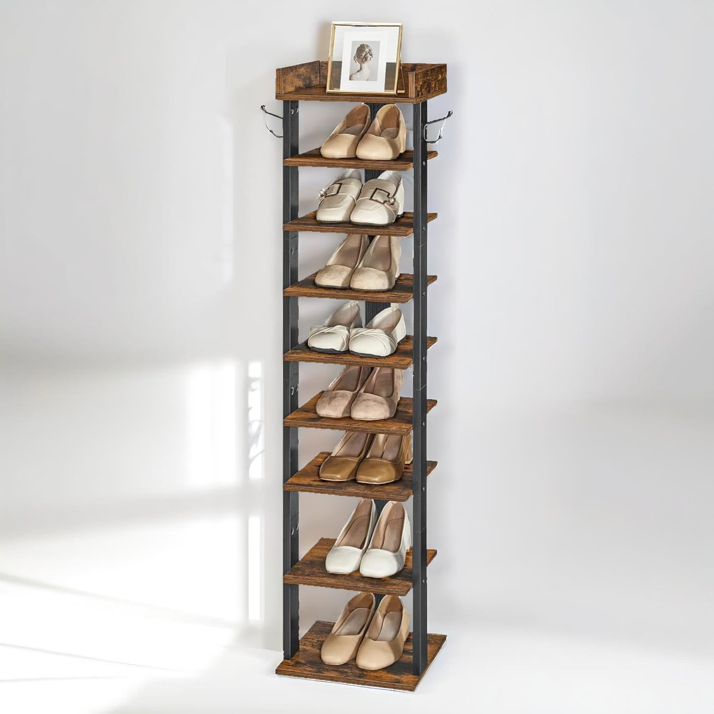 9 tier shoe rack narrow brown