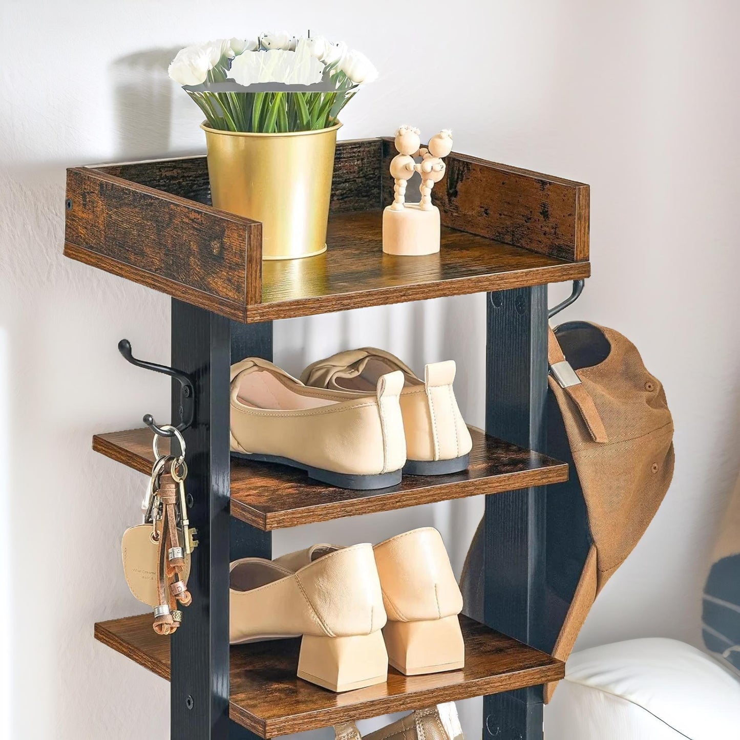 9 tier shoe rack narrow brown