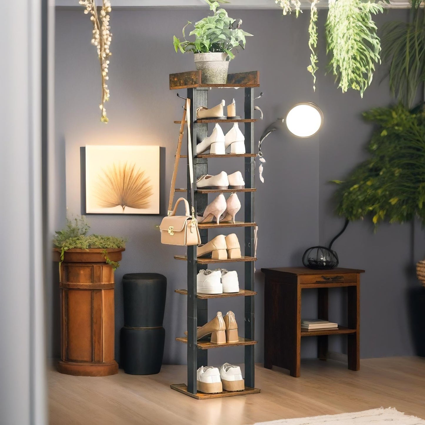 9 tier shoe rack narrow brown