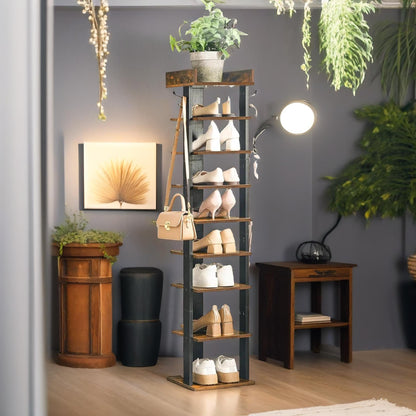 9 Tier Shoe Rack Narrow Brown