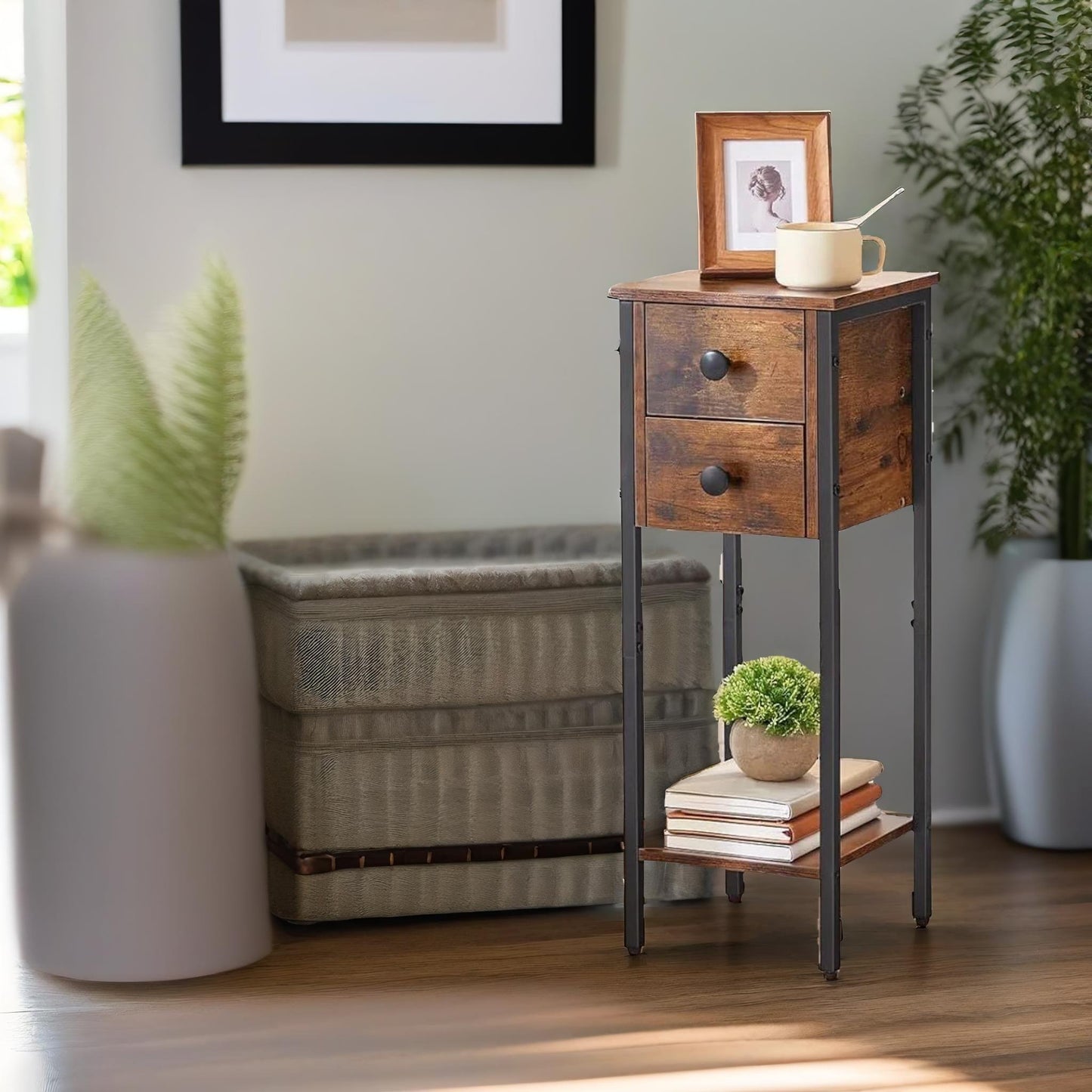 set of 2 double drawer bedside tables brown