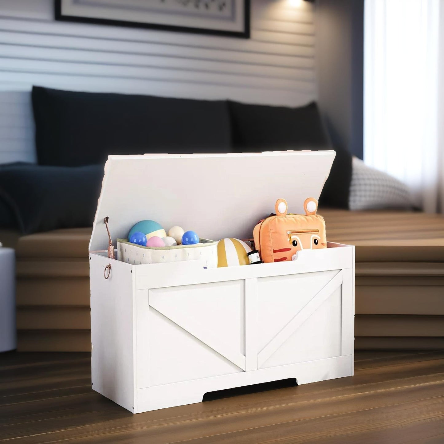 kids wooden storage box white