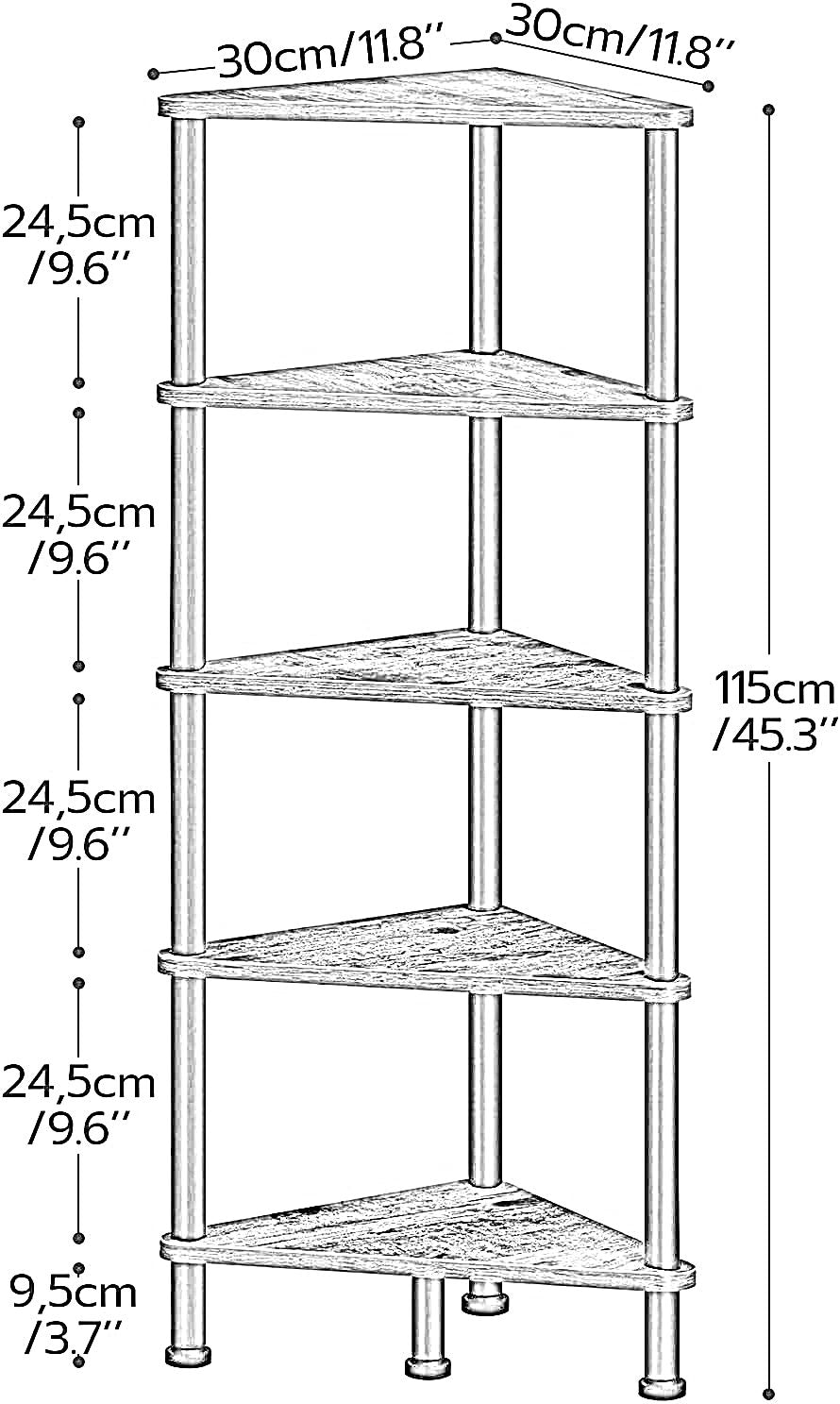 5 tier corner shelf brown