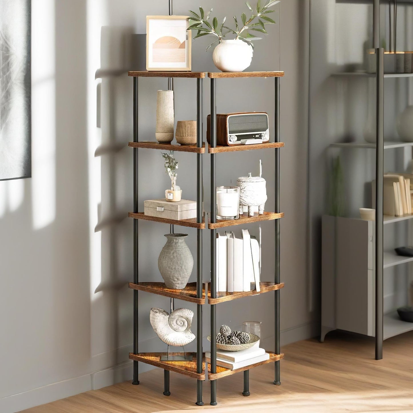 5 tier corner shelf brown