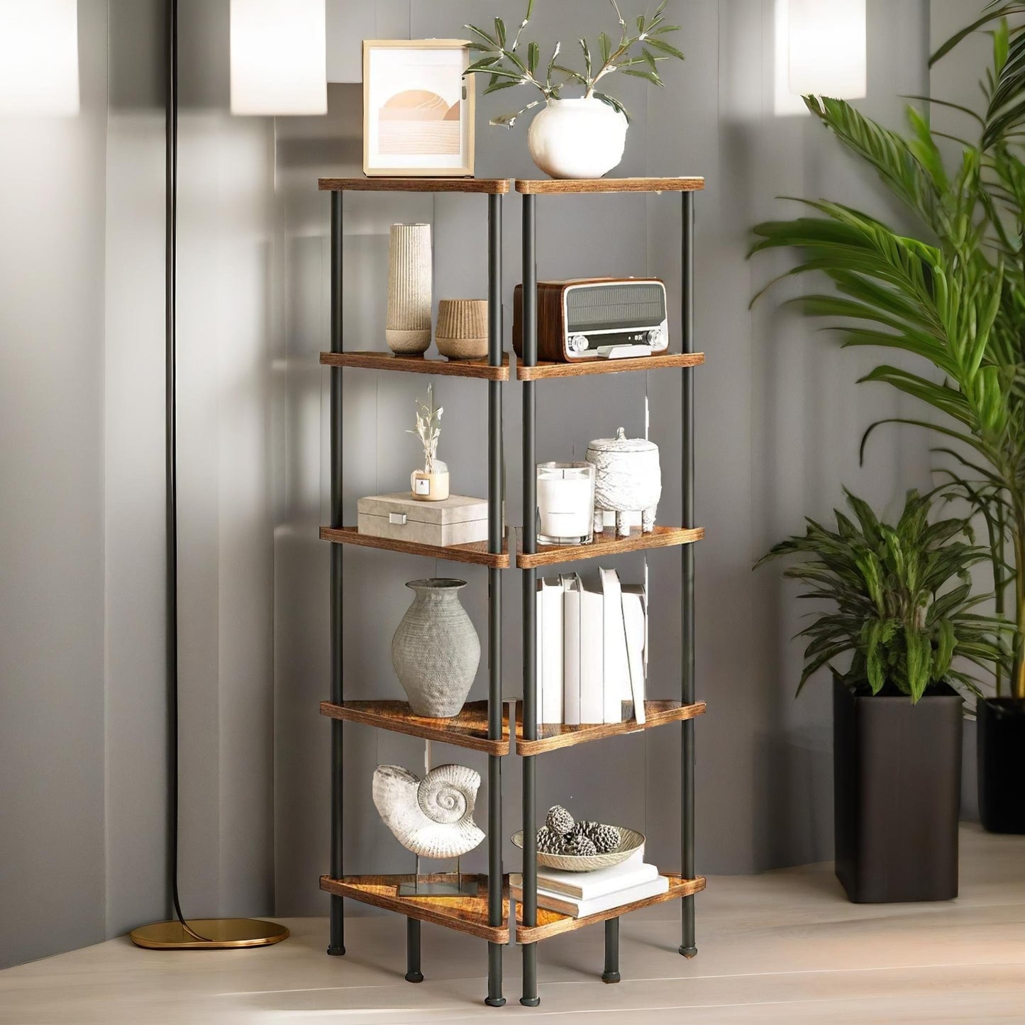 5 tier corner shelf brown