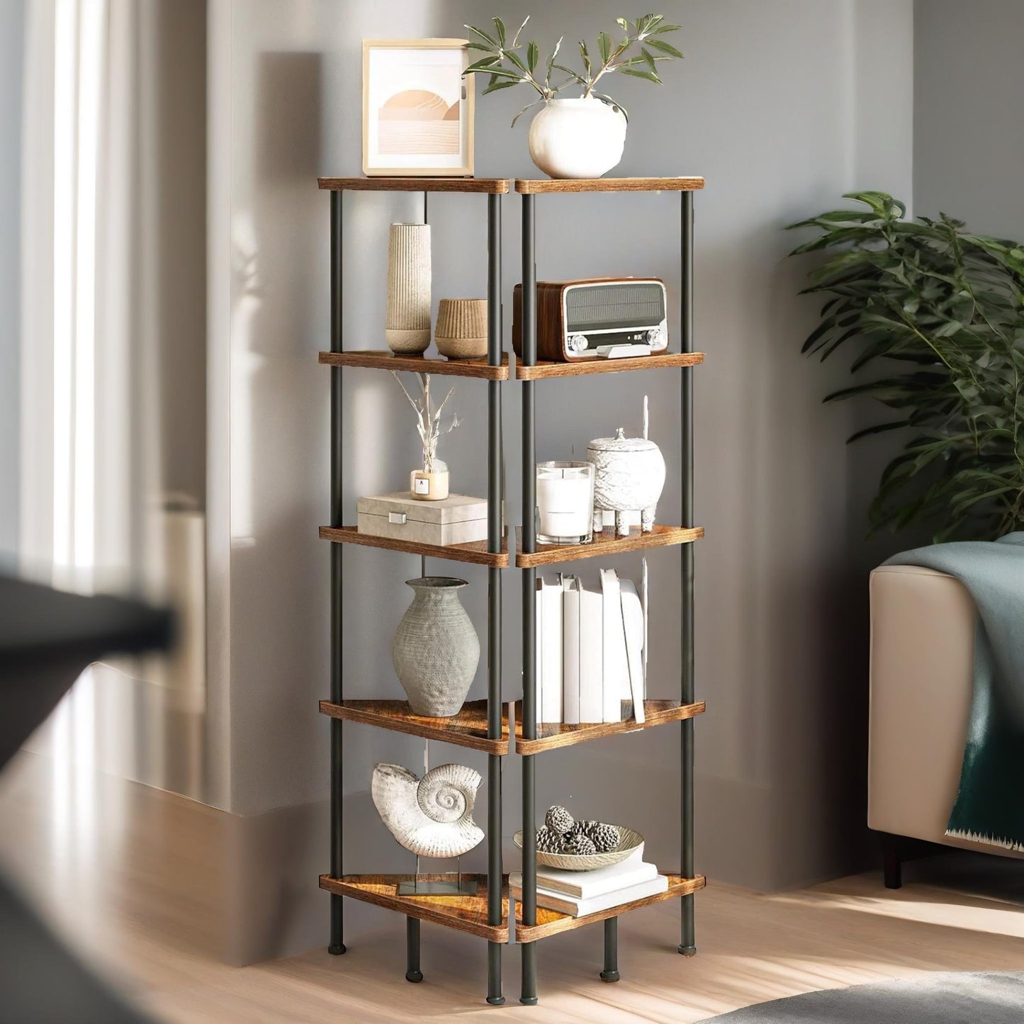 5 tier corner shelf brown