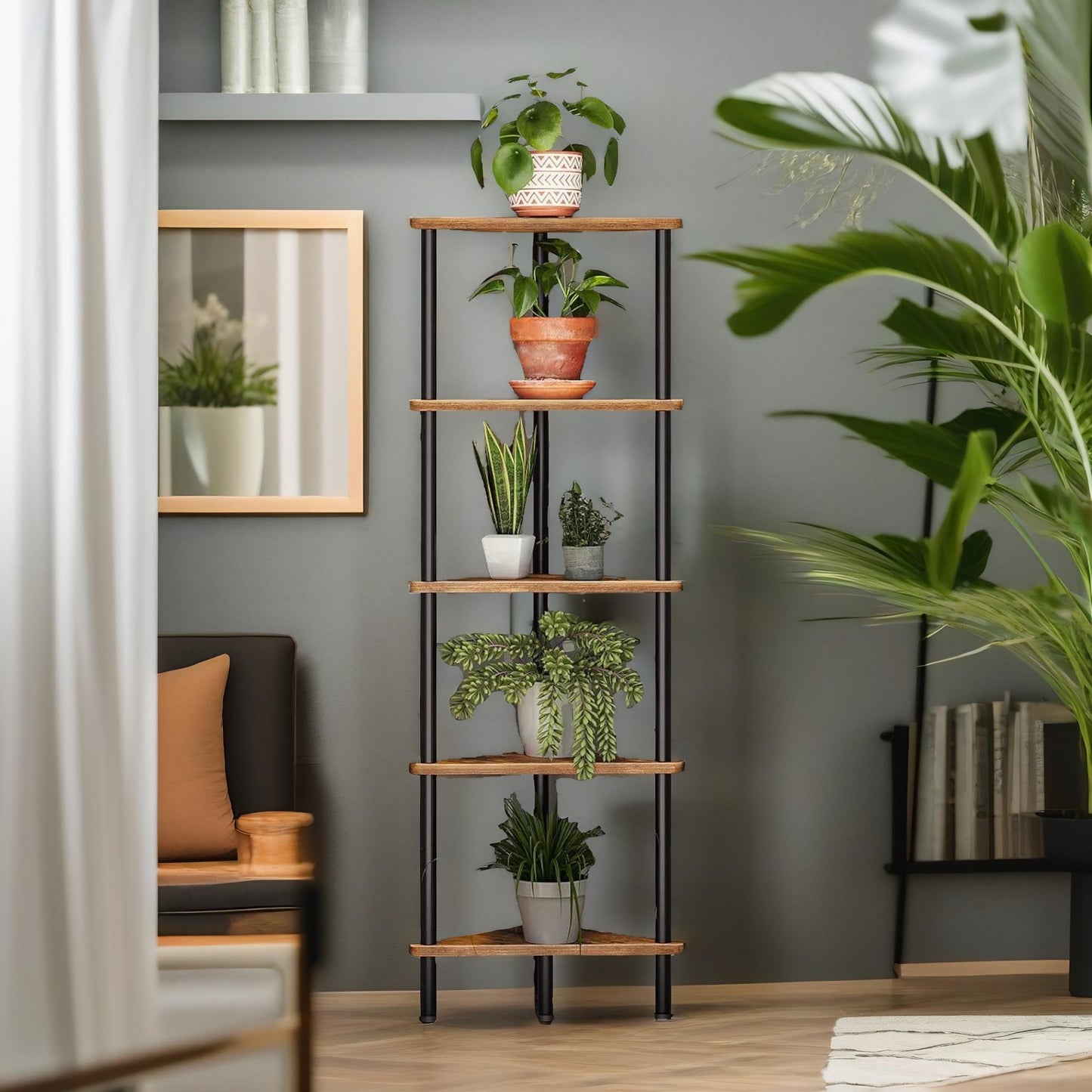 5 tier corner shelf brown