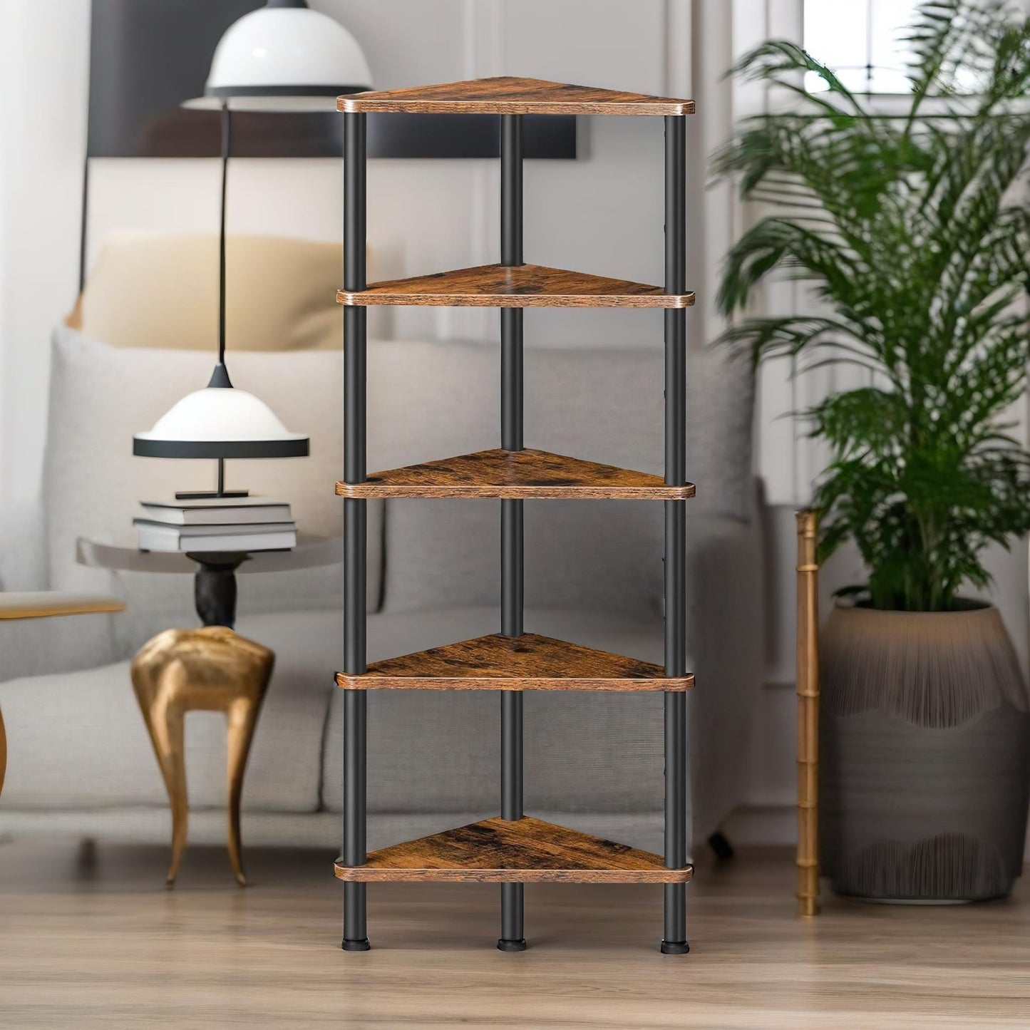 5 tier corner shelf brown