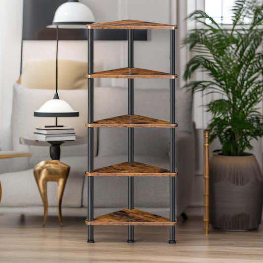 5 Tier Corner Shelf Brown