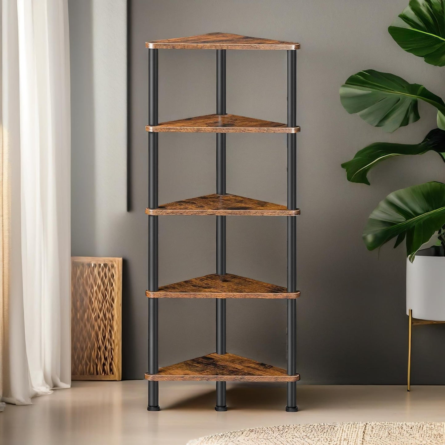 5 tier corner shelf brown