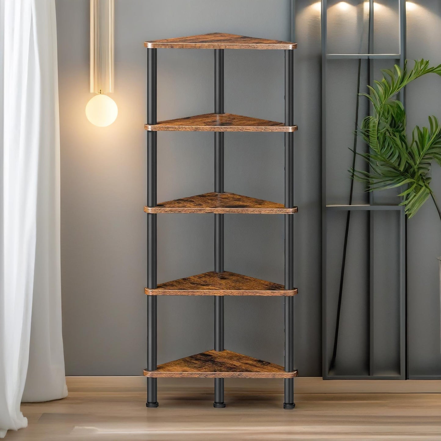 5 tier corner shelf brown