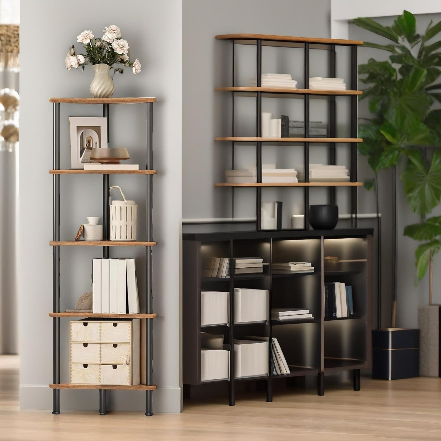 5 tier corner shelf brown