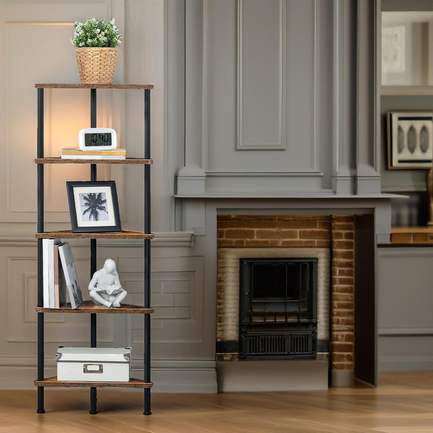 5 tier corner shelf brown