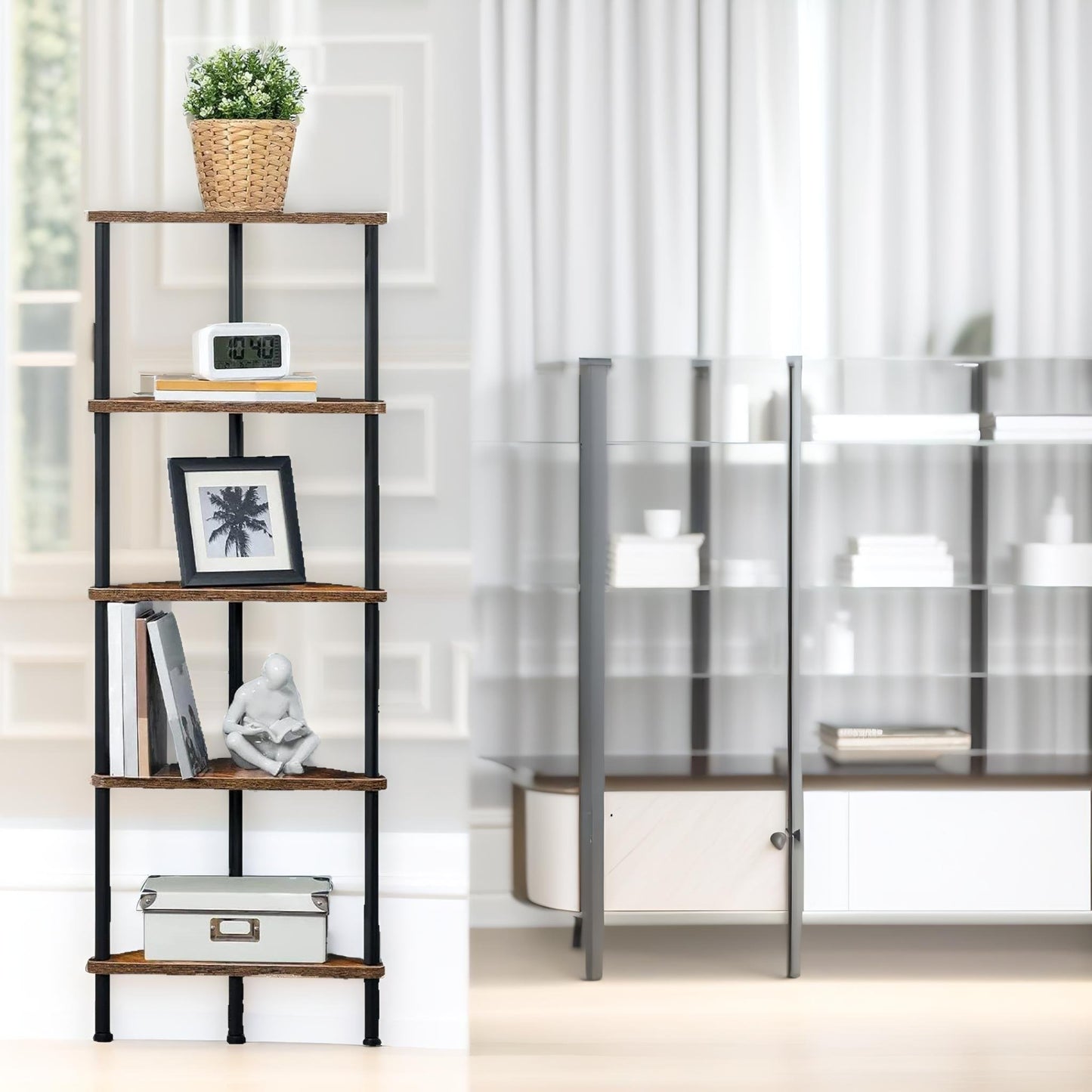 5 tier corner shelf brown