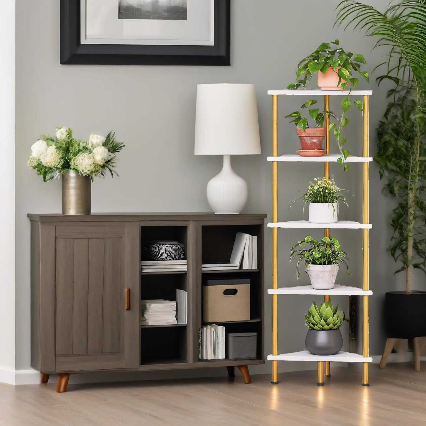 5 tier corner shelf white