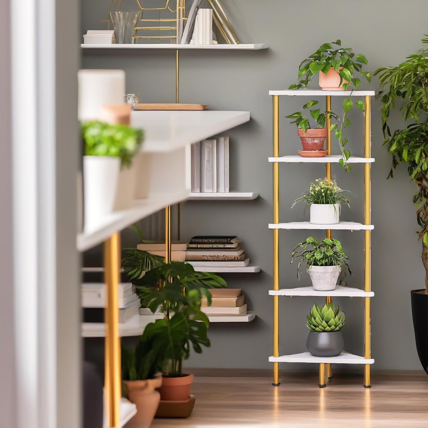 5 tier corner shelf white