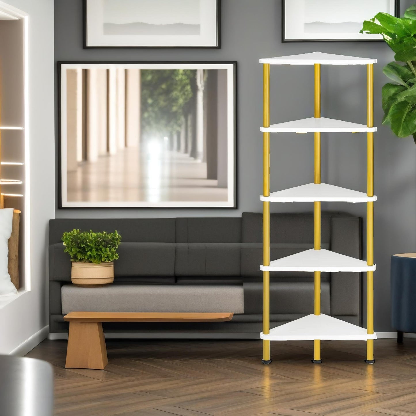 5 tier corner shelf white