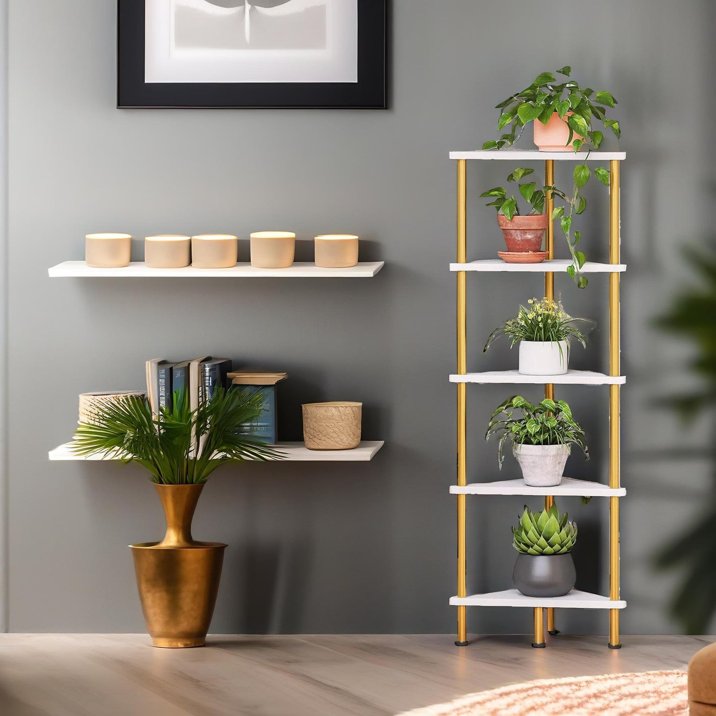 5 tier corner shelf white