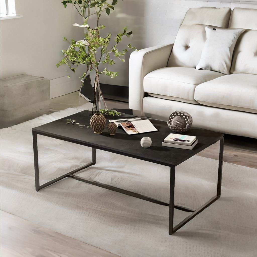 rectangular faux marble coffee table black