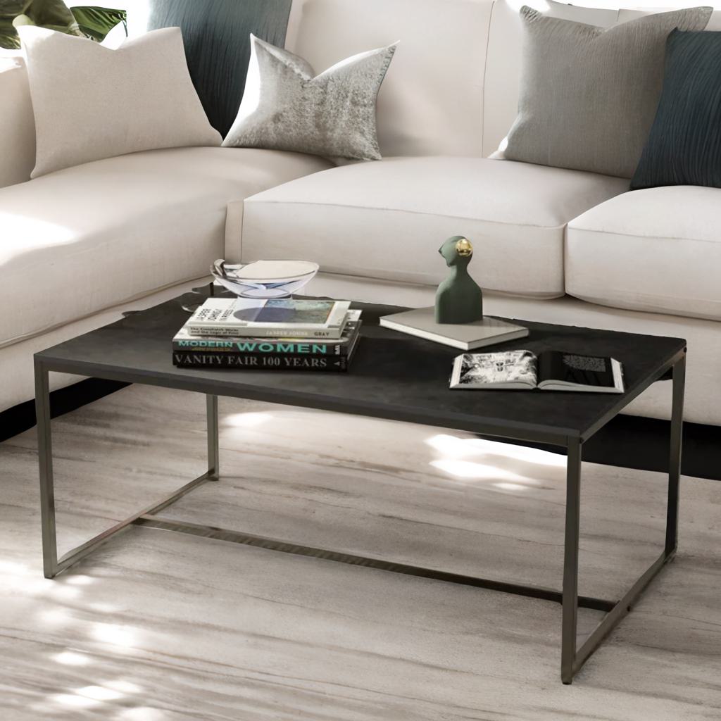 rectangular faux marble coffee table black