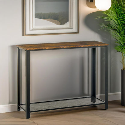 Industrial Rustic Console Table With 2 Shelves