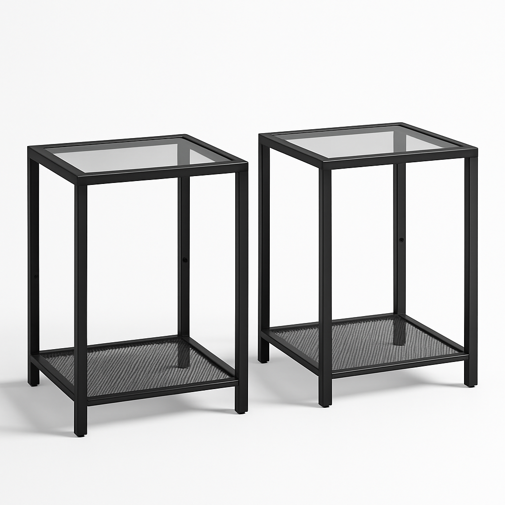 2pc bedside nightstand tables with metal frame black