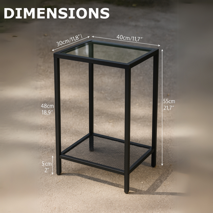 2PC Bedside Nightstand Tables With Metal Frame Black