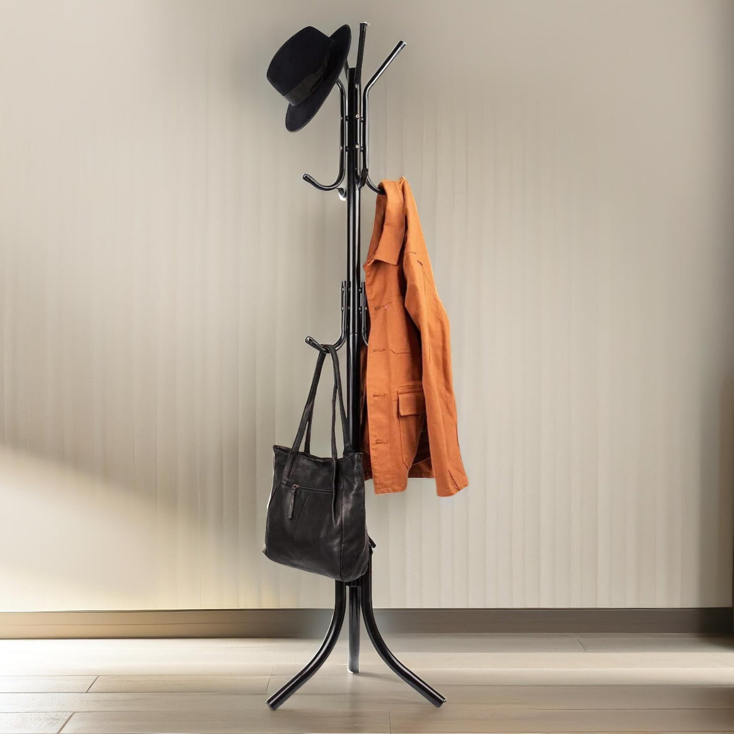 metal coat stand with 12 hooks black