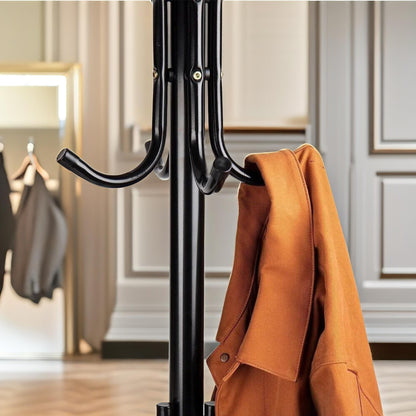 Metal Coat Stand With 12 Hooks Black
