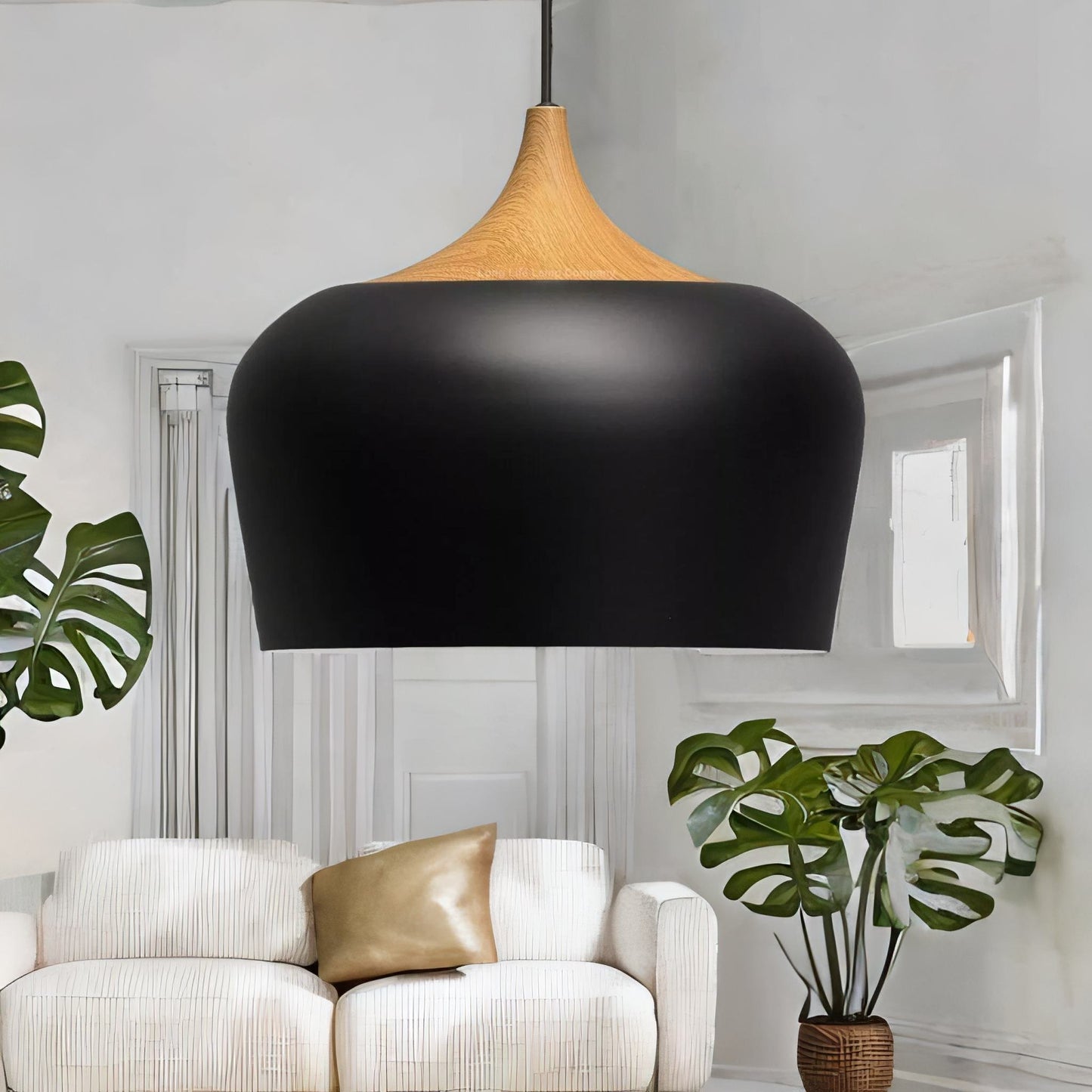 industrial metal wooden effect ceiling light pendant shade black