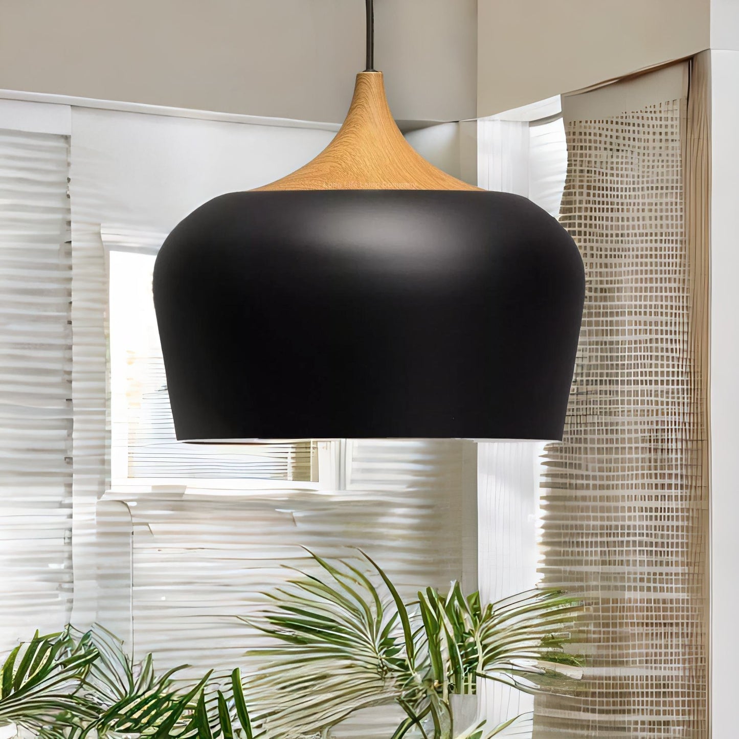 industrial metal wooden effect ceiling light pendant shade black