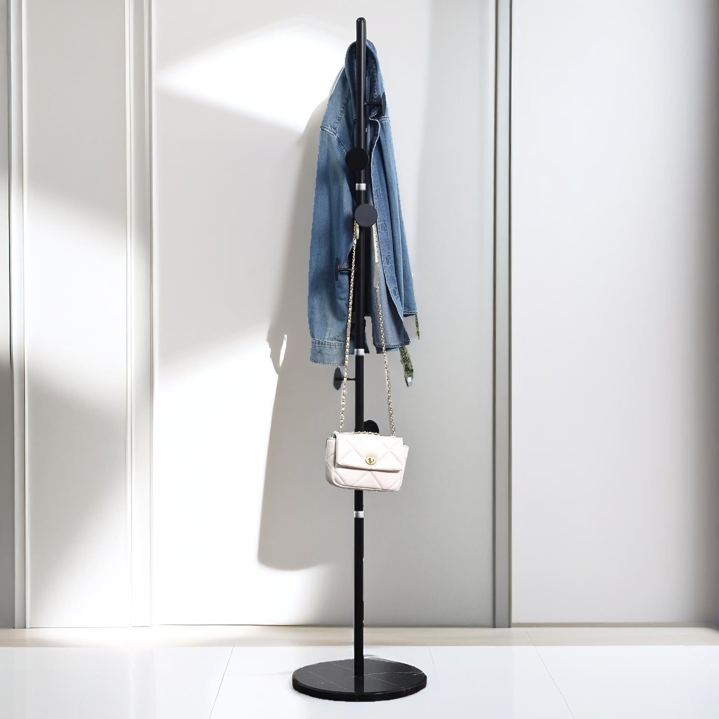 marble base adjustable coat stand with 8 hooks black