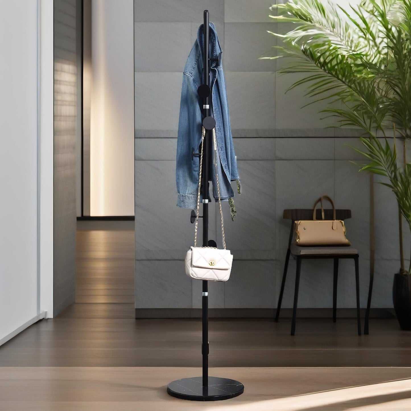 marble base adjustable coat stand with 8 hooks black