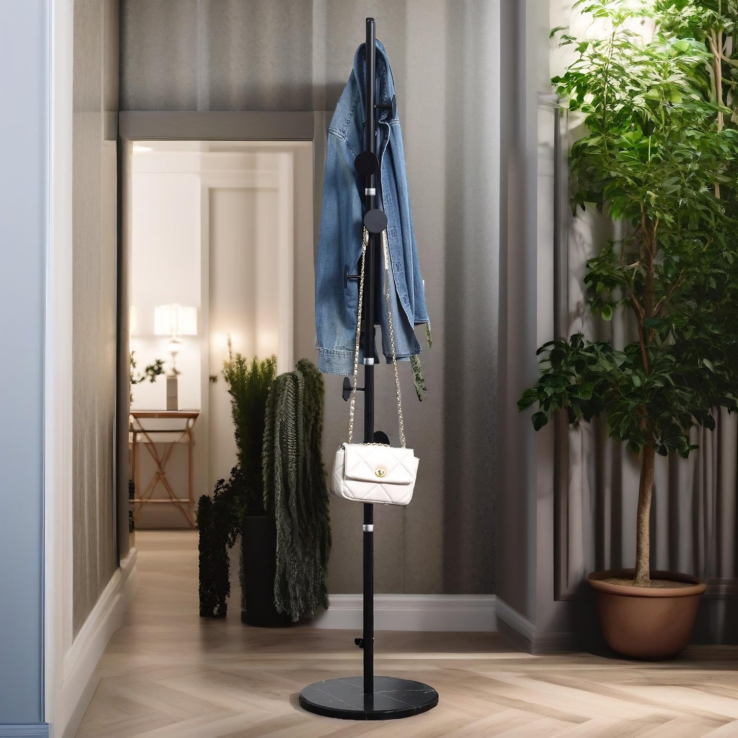 marble base adjustable coat stand with 8 hooks black