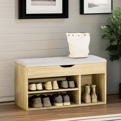 Industrial Shoe Storage Bench With Cushion Seat Oak