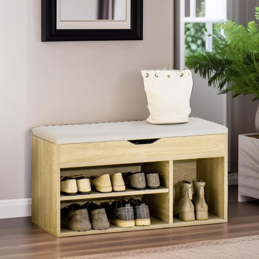 Industrial Shoe Storage Bench With Cushion Seat Oak