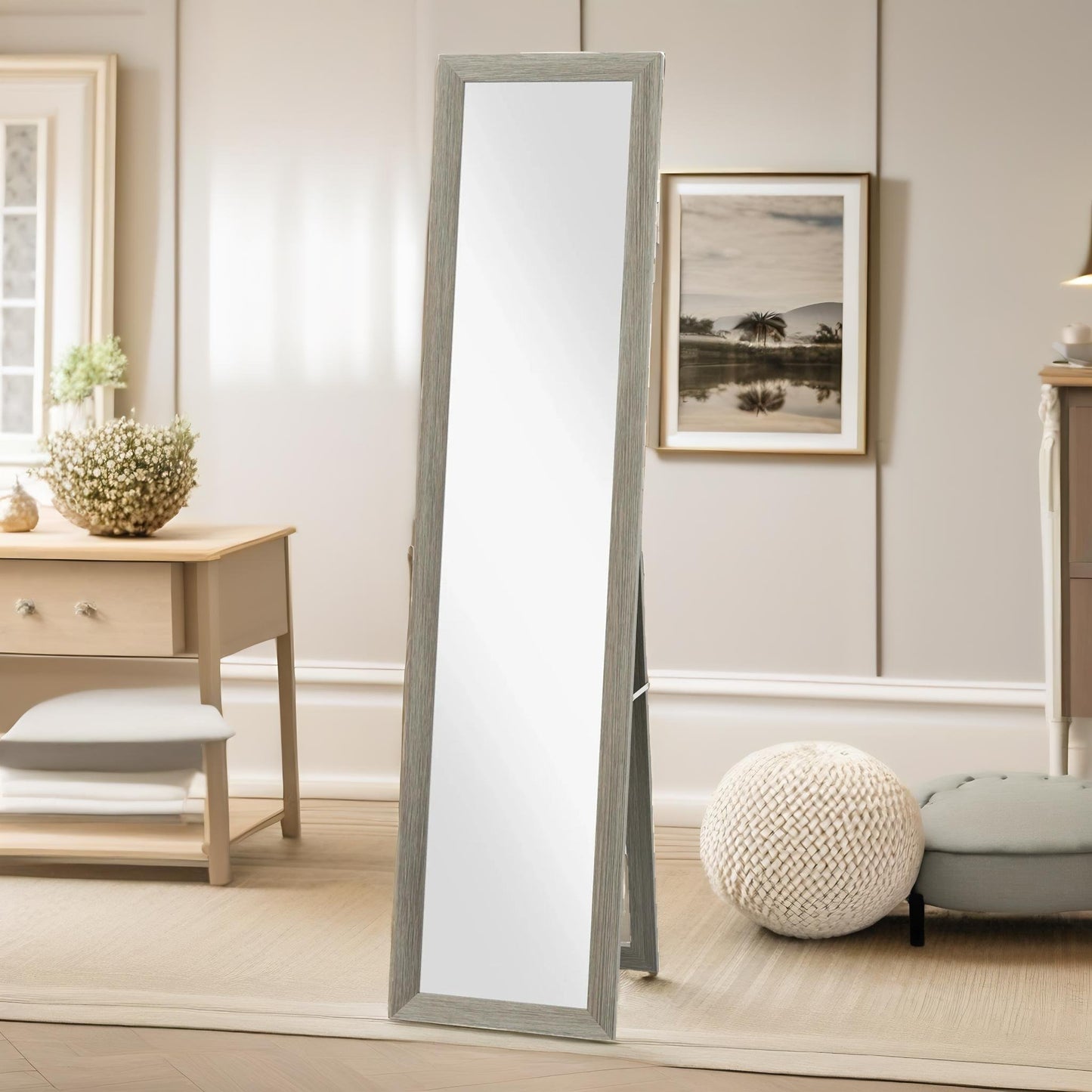 rustic full length mirror freestanding or hanging grey