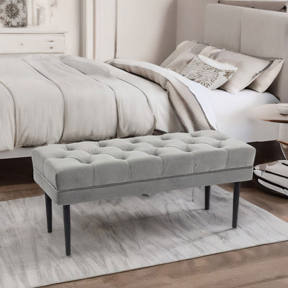 Tufted Velvet Bed End Window Accent Seat Grey