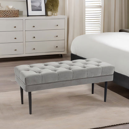 Tufted Velvet Bed End Window Accent Seat Grey