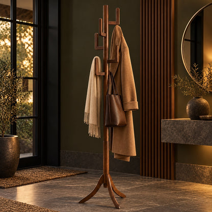 Freestanding Bamboo Coat Rack with 6 Hanging Hooks